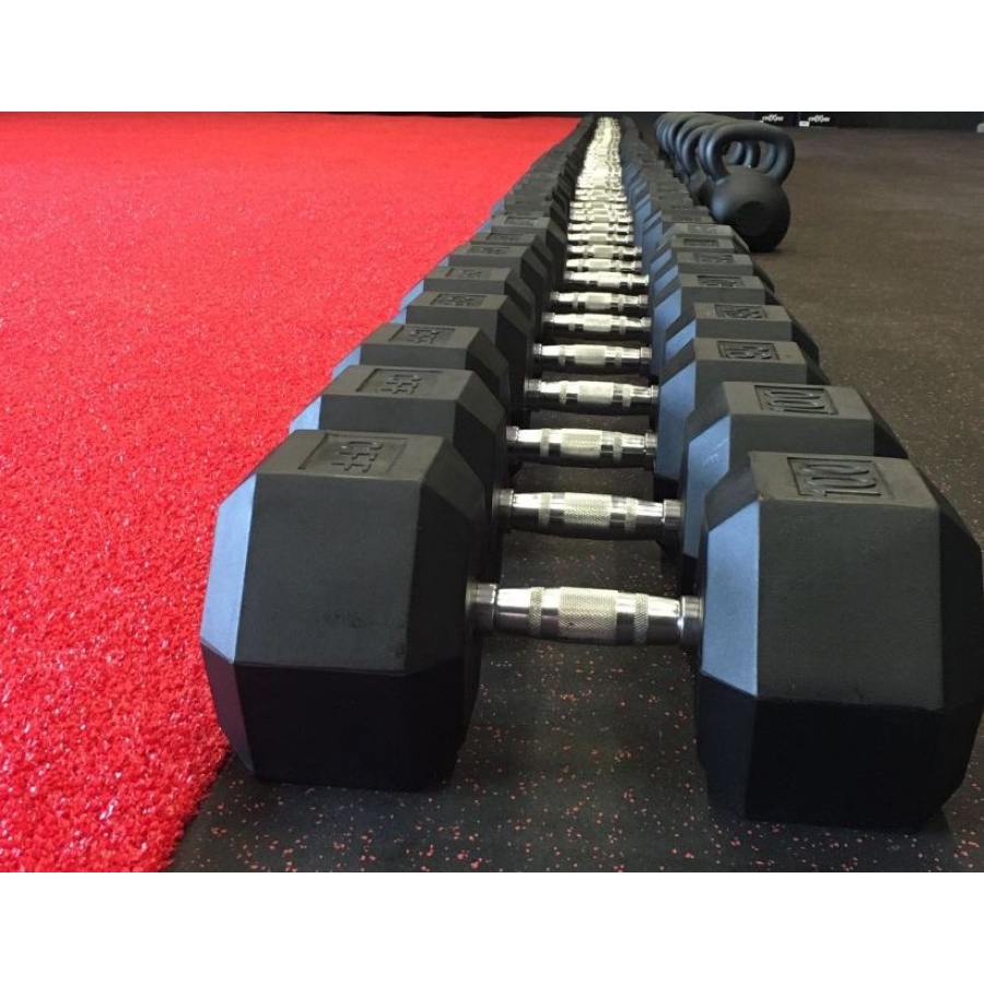 CFF Rubber Hex Dumbbell 22.5lbs Single - Anti-Roll Cast Iron Weight With Ergonomic Handle